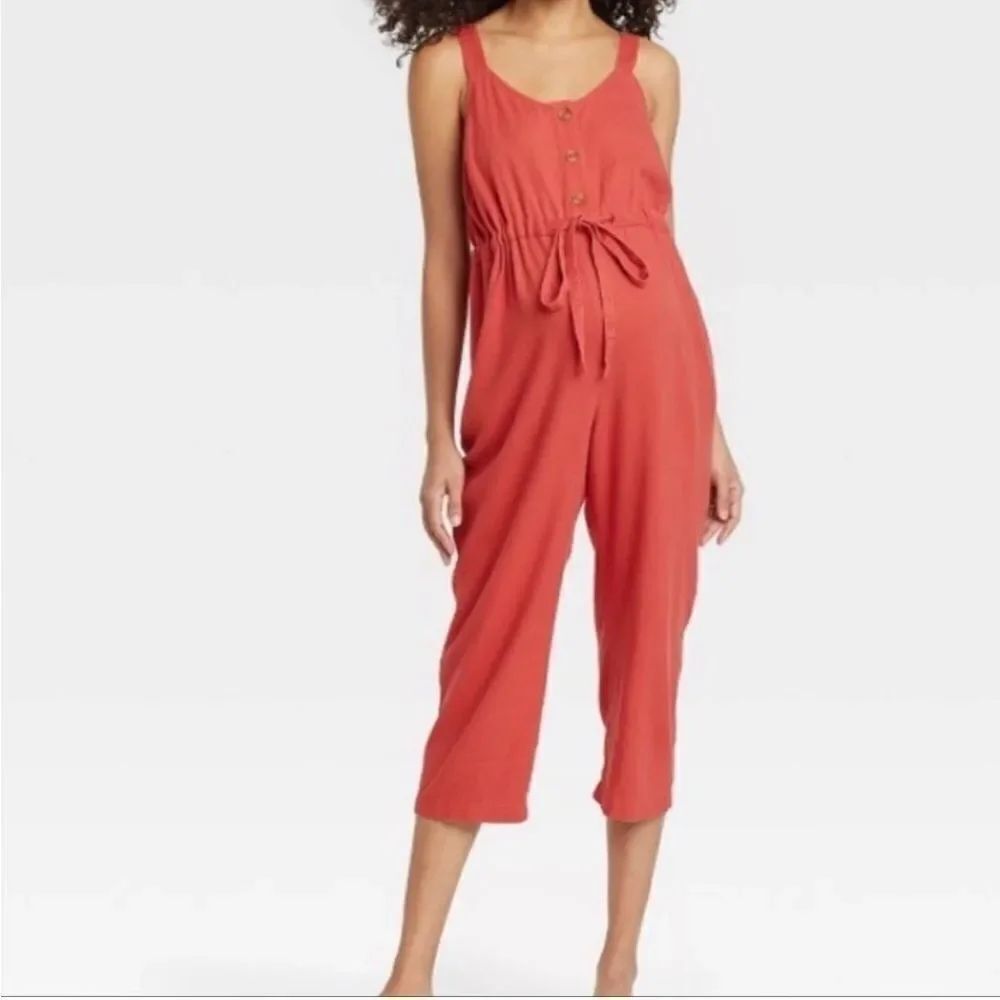 Isabel Maternity Linen Blend Jumpsuit Ingrid & Isabel Burnt Orange size XS